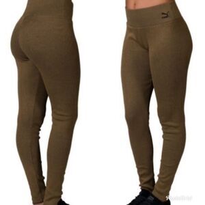 Puma Ribbed Gold Workout Athletic Leggings Tights Size S